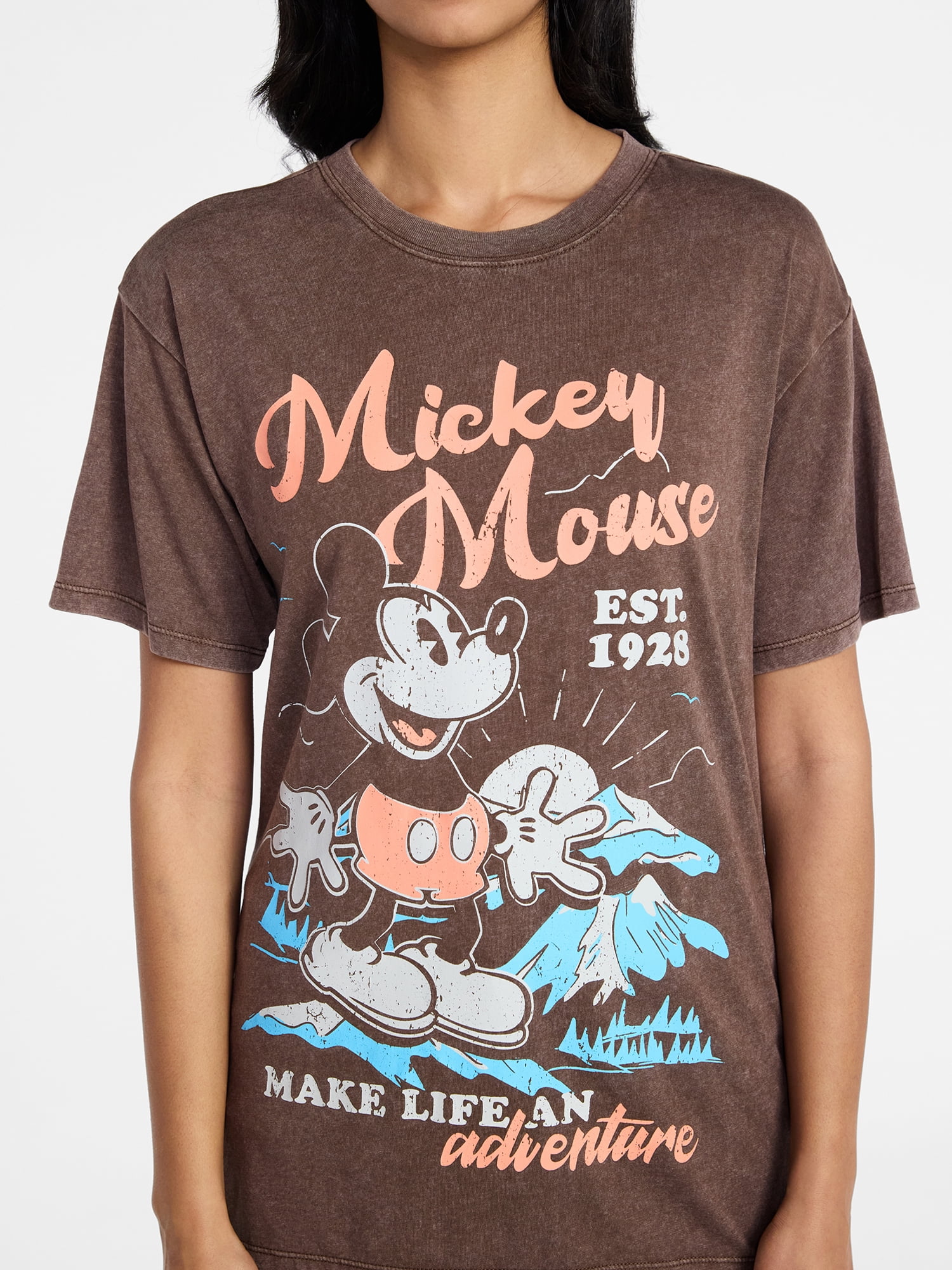 Mickey Mouse Women's Washed Graphic Tee with Short Sleeves