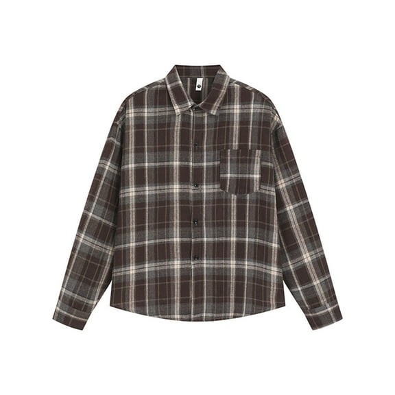 FDGIU Men's Plaid Flannel Shirt - Slim Fit Button Down, Cozy Long Sleeve Fall Winter Layering Piece with Pocket, Snap Front Checkered Casual Shirt
