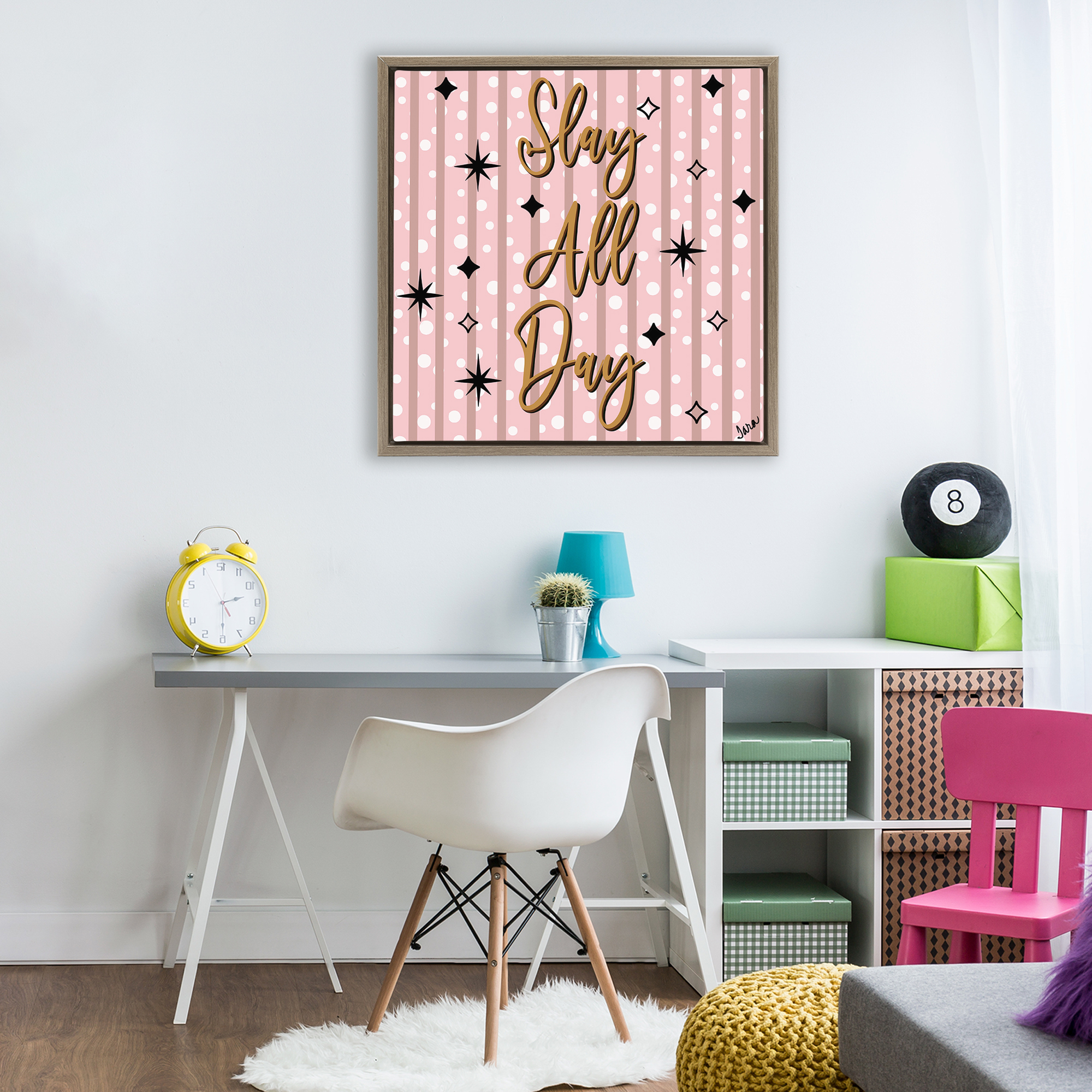 Stupell Industries Slay All Day with Sparkle Pattern Brown Framed Floater Canvas Wall Art, design by Tara Boone