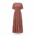 thumbnail image 7 of Xaqiouau Womens Boho Floral Maxi Dress Short Sleeve Casual Summer Long Dress Crew Neck Flowy A Line Beach Vacation Dress, 7 of 7