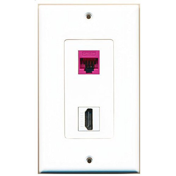 RiteAV - 1 Cat5e Pink Ethernet Port and 1 HDMI Female Decorative Wall Plate