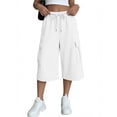 thumbnail image 4 of Oksale Capri Cargo Pants Womens Wide Leg Capris with Pockets Casual Elastic Drawstring Waist Cropped Trousers Loose Comfy Summer Clothing White XL, 4 of 8