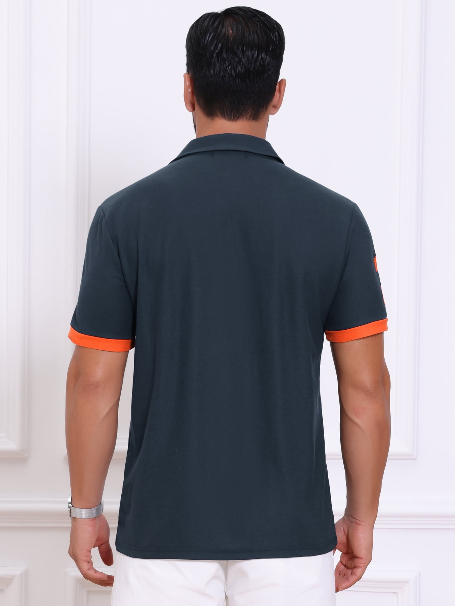 DARING DIVA Men's Pique Contrast Color Short Sleeve Golf Polo Shirts 2XL Navy Blue