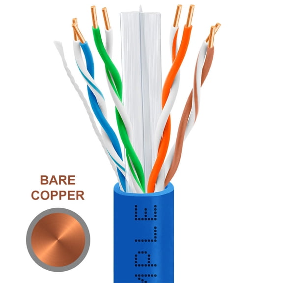 Cmple - Cat-6 Solid PVC UTP 23AWG CMR Bare Copper Cable with Gigabit Ethernet Blue