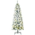 thumbnail image 1 of HOMCOM 6ft Prelit Artificial Pencil Christmas Tree, Snow Flocked Slim Xmas Tree with Warm White LED Lights - Green, 1 of 7