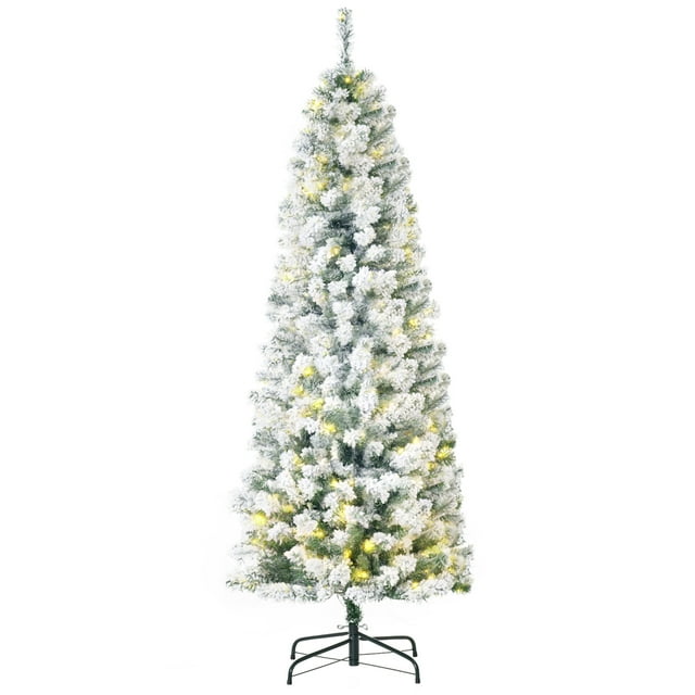HOMCOM Arbre de Noël Enneigé de 6 Pi Pré-Illuminé avec Lumière, Déco de Noël Vert