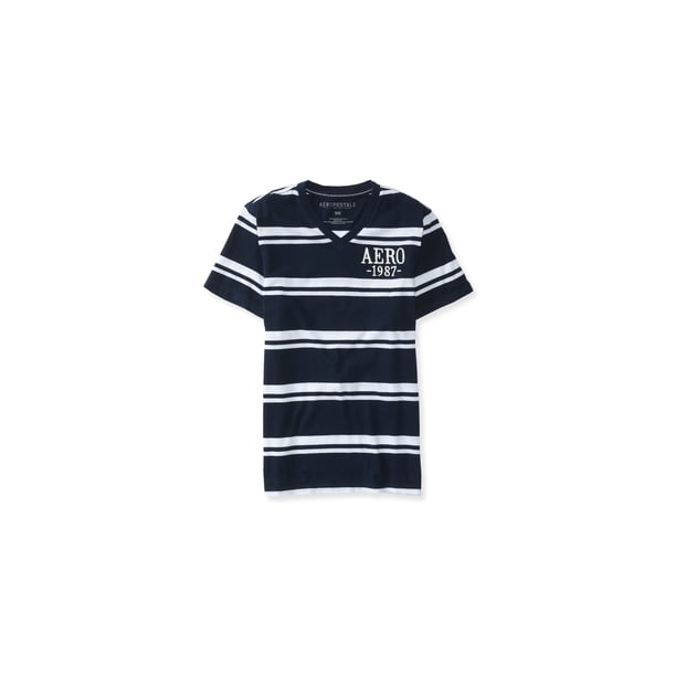 Playera adornada Aeropostale Cuello en V a rayas Hombre Azul Grande