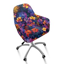 Whosucclay Plumeria Hibiscus Palm Leaf Print Curved Back Chair Cover High Elasticity Universal Armchair Cover Modern Anti Wrinkle Accent Dining Chair Cover for Living Room Banquet