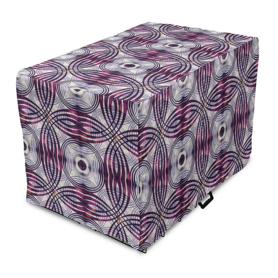Vintage Dog Crate Cover, Vintage Style Geometrical Ornament Stripes and Circles in Vibrant Colors Print, Easy to Use Pet Kennel Cover Small Dogs Puppies Kittens, 7 Sizes, Lavender Plum, by Ambesonne