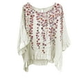 thumbnail image 1 of Pompotops Femmes Été Casual Col Rond Manches Courtes Fleur Impression en Vrac Chemise Tops Dégagement, 1 of 3