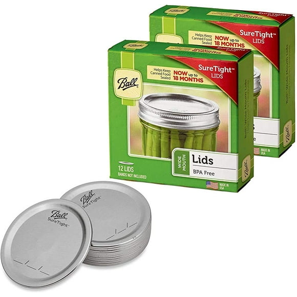 Ball Wide Mouth Mason Jar Lids 12-Count Per Pack (2-Packs Total)