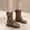 Brown, variant on Women Mid Calf Boots Round Toe Multi Buckle Straps Metal D-Rings Studs Chunky Sole PU Leather Edgy Fashion Booties Botas de Mujer