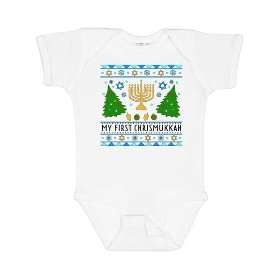 Inktastic My 1st Chrismukkah Sweater Style with Menorah and Trees Boys or Girls Baby Bodysuit