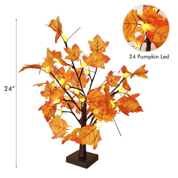 tredstone 24LED Maple Tree Light Battery Operated Lights with Maple Leaves and Pumpkin for Indoor Outdoor Fall Decorations