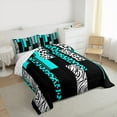 thumbnail image 3 of Manfei Chic Leopard Print Bedding Comforter Set for Female, Cheetah Zebra Animal Twin Comforter Sets, Black Cyan Geometric Reversible Bedding Set, Lightweight Room Decor, 2-Piece, 3 of 8