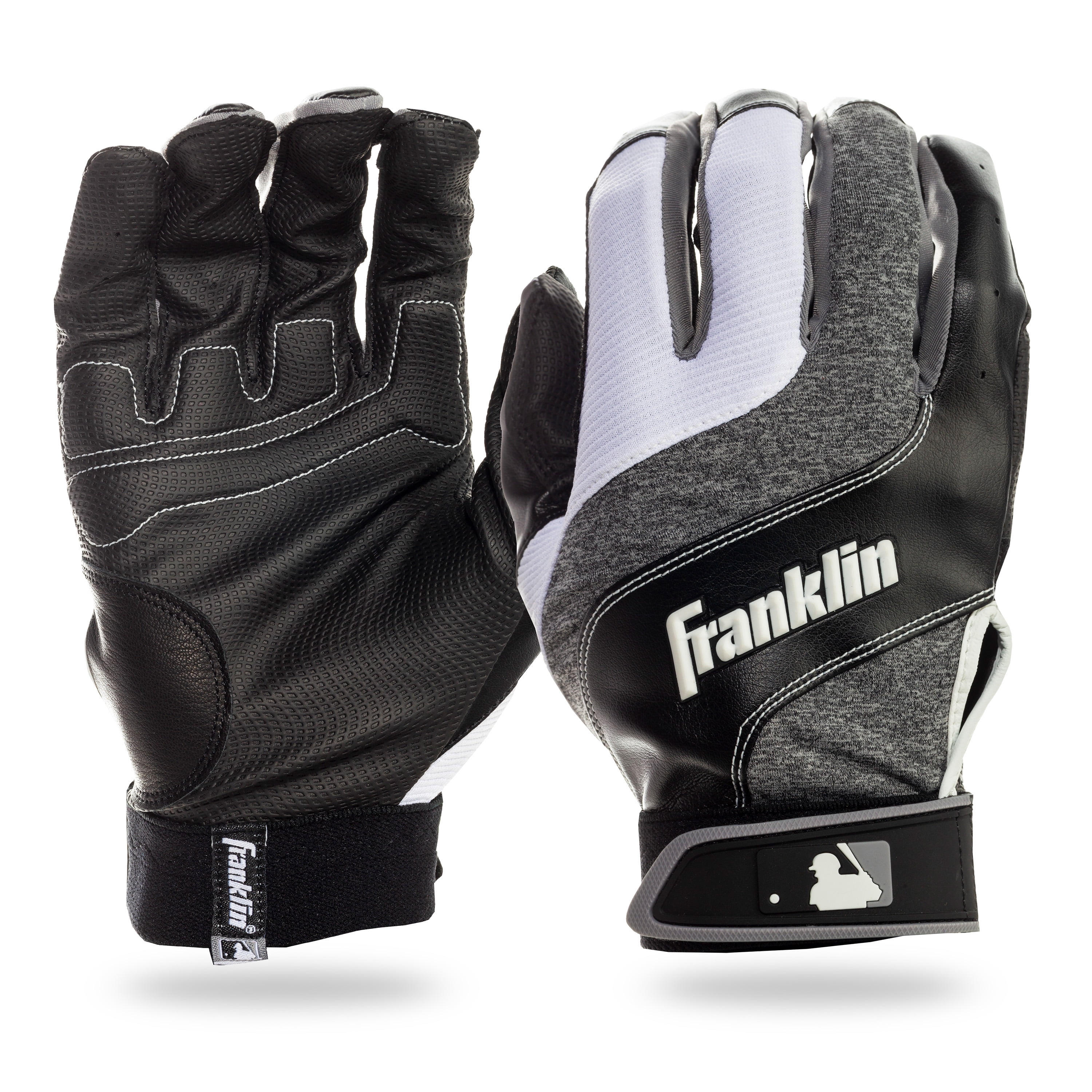 Black/Gray/White Franklin Shok-wave Youth Medium Baseball Batting Gloves 