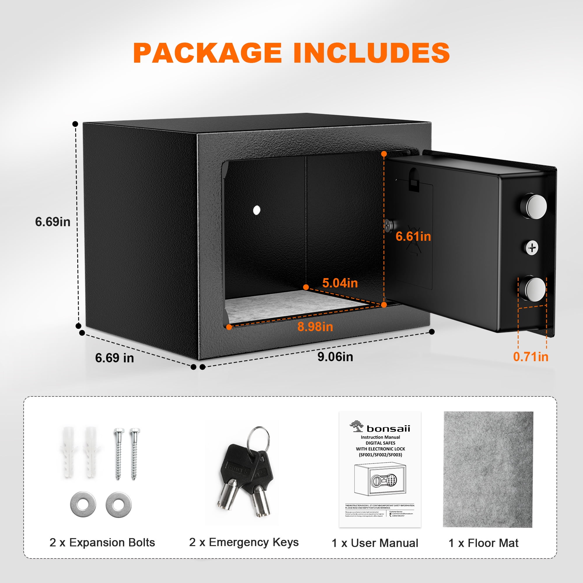 Bonsaii 0.23 Cubic Feet Safe Electronic Digital Security Small Money Safe Box with Keypad Lock & Key Lock