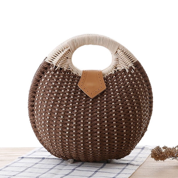 Zhuge Bolso de hombro tejido para mujer, bolso de mano tejido, bolso de mano tejido elegante para playa de verano, bolsos de hombro de 6,39 x 6,7 x 6,39 pulgadas (marrón)