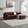 thumbnail image 4 of EUROCO 92" Modern L-Shape  Sofa Couch, Teddy Velvet 4 seat Sectional Sofa with Storage Ottoman,3 pillows and Charging Ports, Interior Furniture for Living Room, Apartment, Brown, 4 of 11
