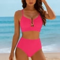 thumbnail image 5 of RYRJJ Womens 2 Piece Bikini Sets U-Wire Cutout Crisscross Tie Back Swimsuit High Waisted Summer Beach Swim Bathing Suits(Hot Pink,M), 5 of 9