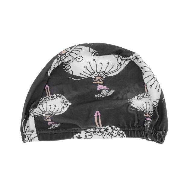 Gorro de natación de nailon con patrón de figura único 1 Pc Negro Blanco