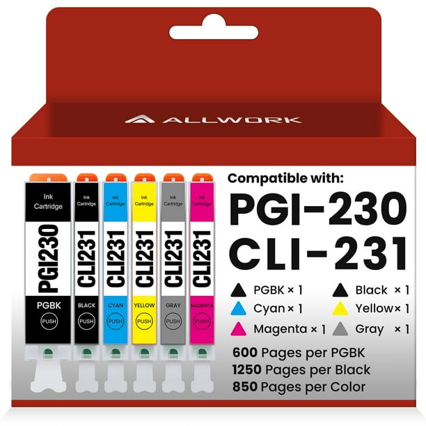 Cartuchos de tinta ALLWORK PGI-230 CLI-231, paquete de 6 unidades para Canon