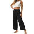 thumbnail image 4 of Miluxas Womens Solid Wide Leg Ankle Pants Elastic High Waisted Straight Leg Cropped Pants with Pockets Work office Dressy Trousers Streetwear Black, 4 of 8