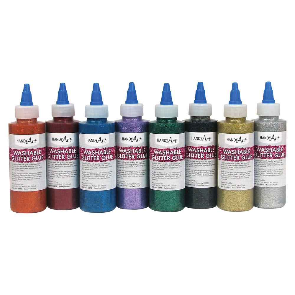 Handy Art Washable Glitter Glue Set, Assorted Colors, Set of 8