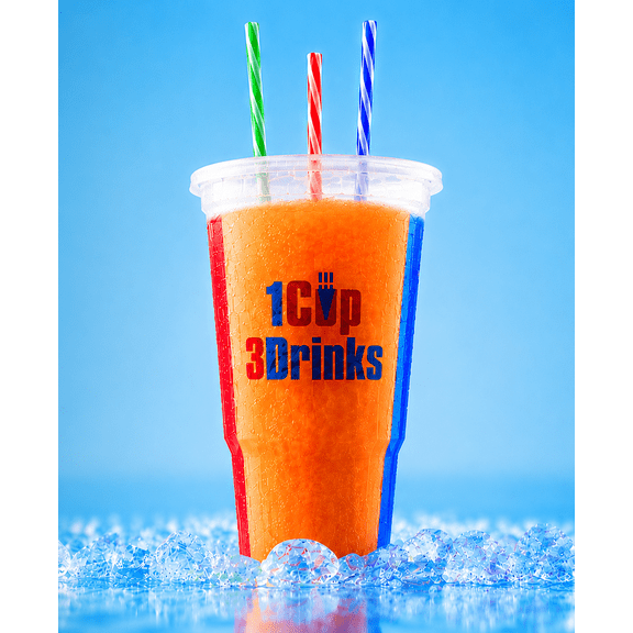 WESCUP - World's First Ever 3-Compartment Reusable Souvenir Drinking Cup with 3 Straws for Hot and Cold drinks, BPA free, Dishwasher Safe - 24oz