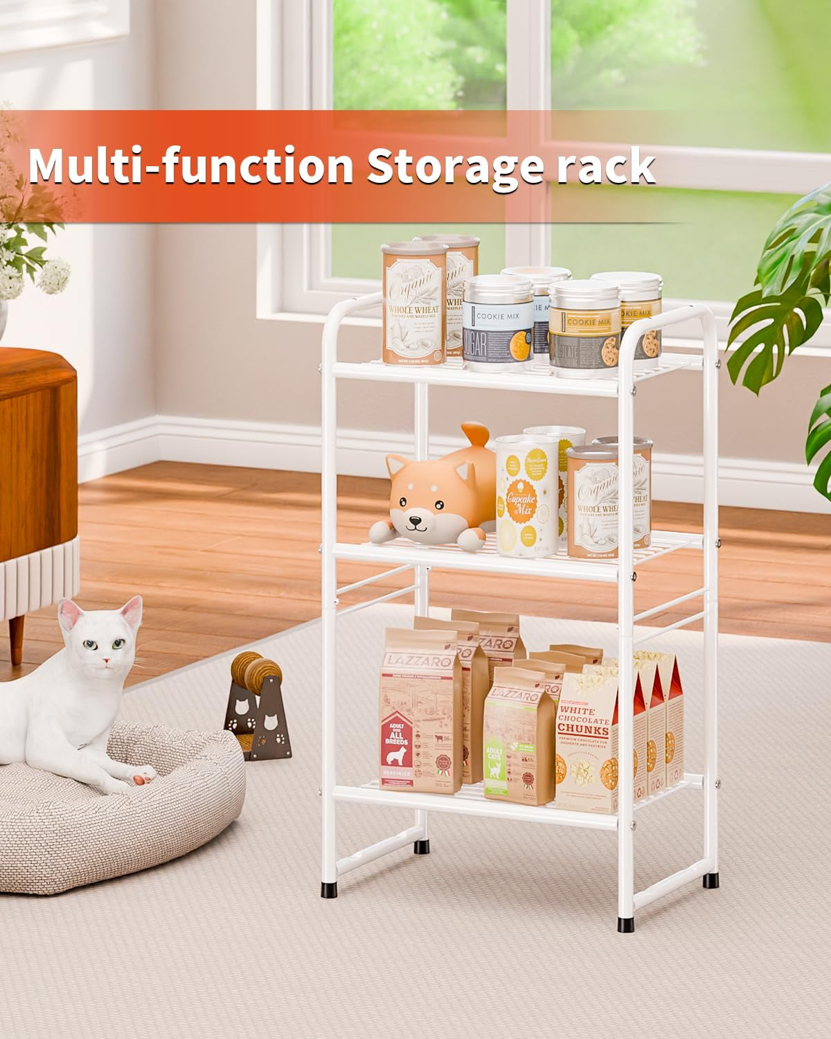 3-Tier Metal Wire Shelving Rack, Storage Shelves for Kitchen Pantry, 12"D x 17.8"W x 31.5"H, White