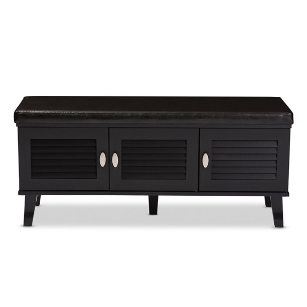 Baxton Studio Sheffield moderno y contemporáneo de 3 puertas de madera marrón oscuro almacenamiento de entrada banco acolchado zapatero organizador de gabinete Baxton Studio FP-6792-Espresso