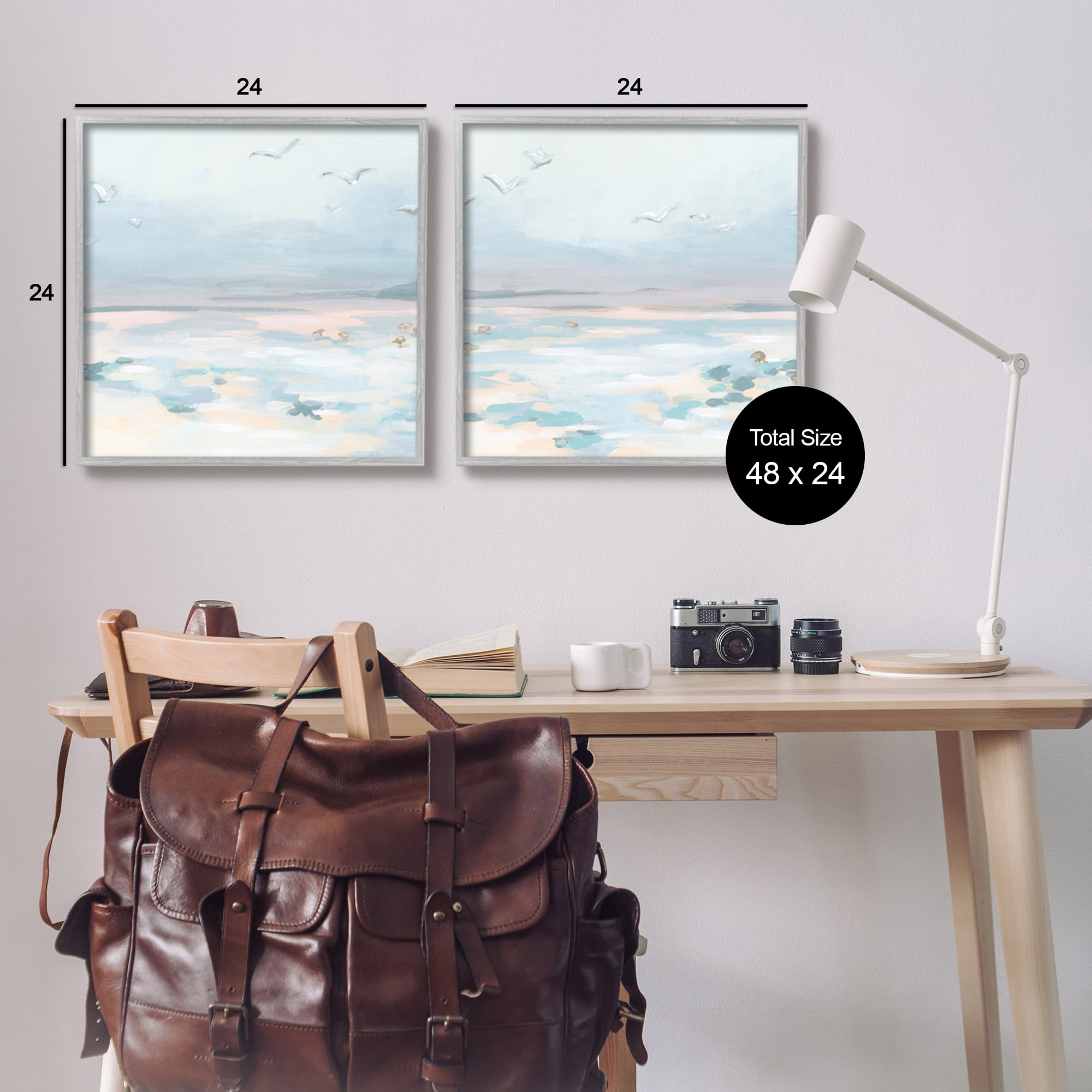 Stupell Industries Pastel Coast Landscape Landscape Painting Gray Framed Art Print Wall Art, 24 x 24