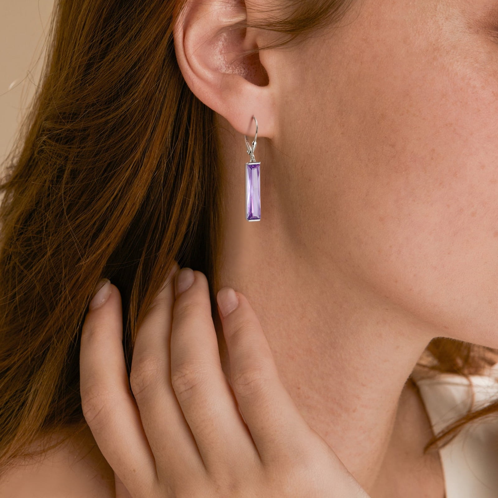 Juwaliy Dangle Women Earrings 925 Sterling Silver June Birthstone Earring Hoop Leverback Alexandrite Jewelry Christmas Birthday Mother's Day Gift Idea