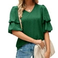 thumbnail image 5 of Bigersell Tunic Tops for Women Loose Fit Summer Double Puff Sleeve Blouses Summer Half Sleeve Dot Tops V-Neck T-shirts Blouse Swing Scoop Neck Short Sleeve Tshirts Shirts Style B31809, Green L, 5 of 8