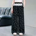 thumbnail image 4 of CPNG Girls Sweatpants Sweet Bow Print Elastic High Waist Wide Leg Baggy Pants with Lace Trim Loose Street Style Casual Pants, 4 of 7