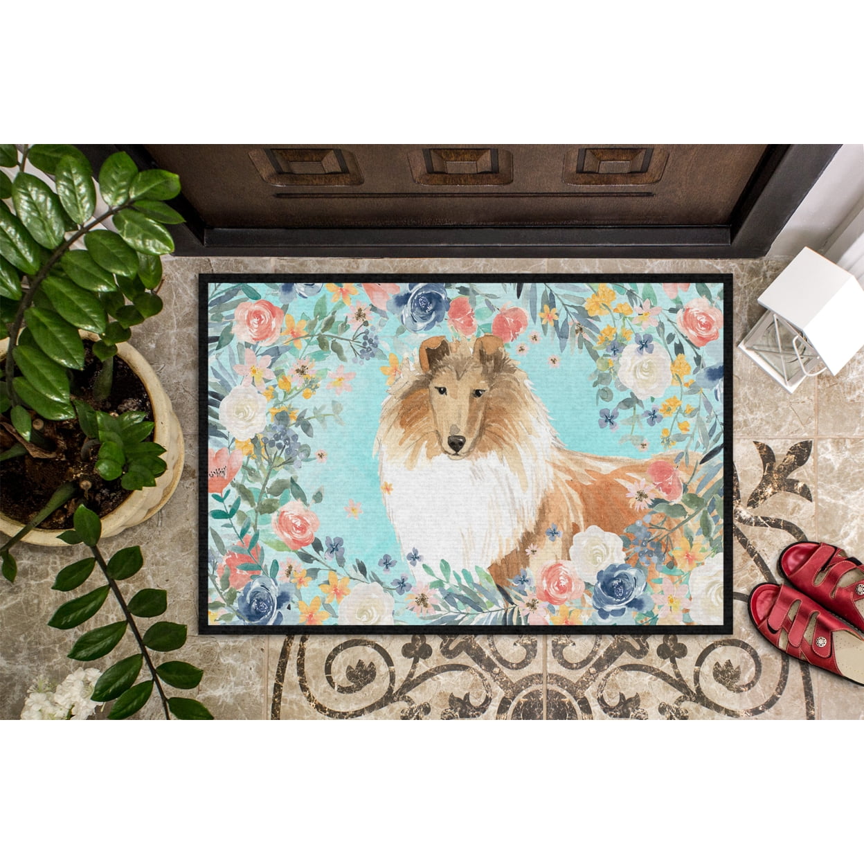 Carolines Treasures CK3414JMAT Collie Door Mat Indoor Rug or Outdoor Welcome Mat 24x36 Doormat 36"L x 24"W multicolor