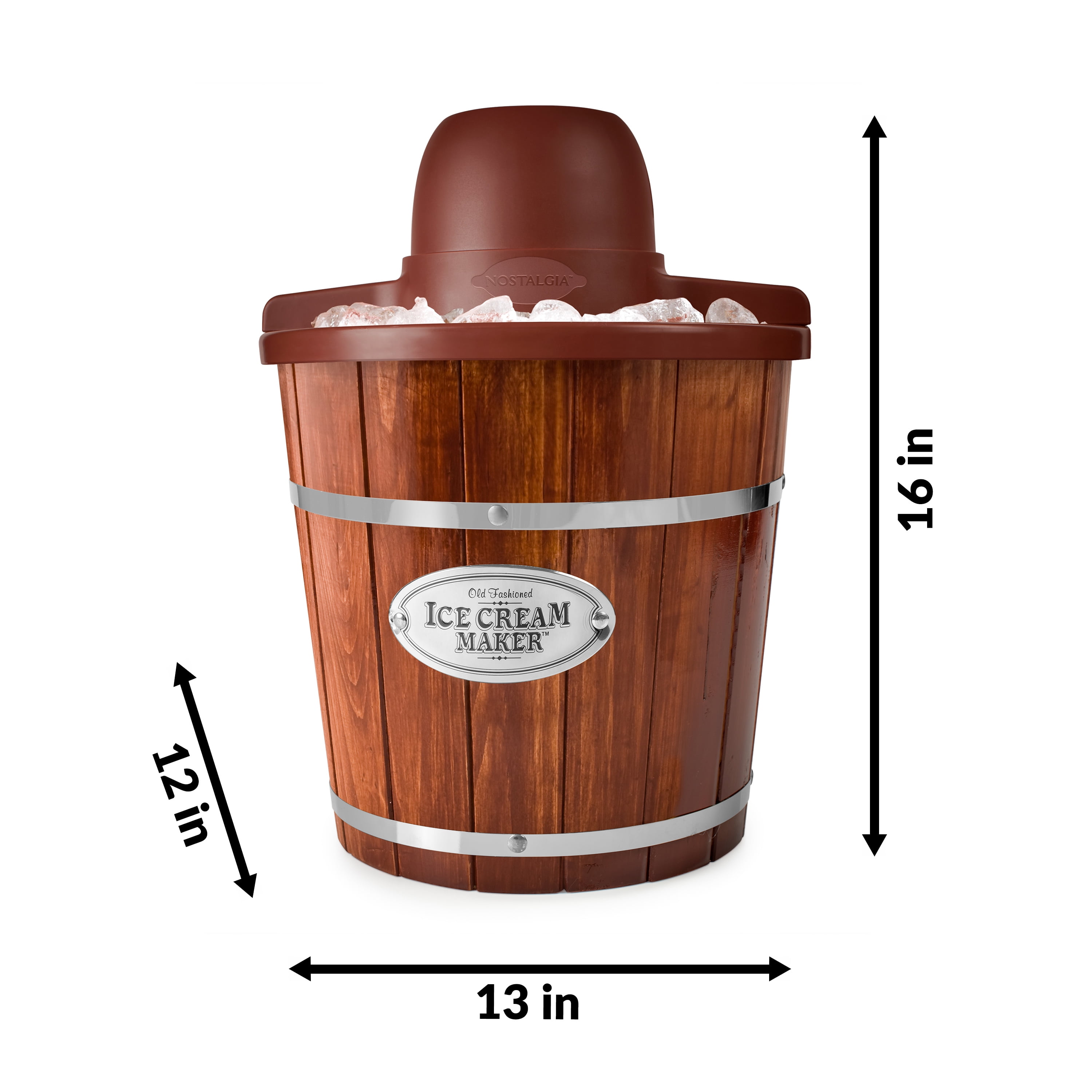 Nostalgia 6 qt Ice Cream Maker with Wood Bucket, Brown