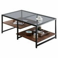 thumbnail image 1 of HOMOOI Glass Coffee Table with Open Storage Shelves and Flexible Heights, Sapele, 1 of 7