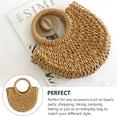 thumbnail image 3 of 1pc Straw Woven Half Moon Handbag Large Capacity Handheld Pouch, 3 of 9