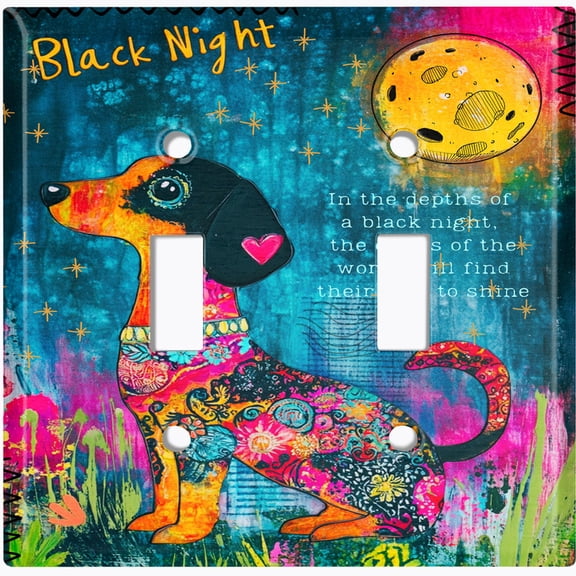 Metal Light Switch Wall Plate Outlet Cover (Printed Image of Bohemian Dog Folk Art - Double Toggle)