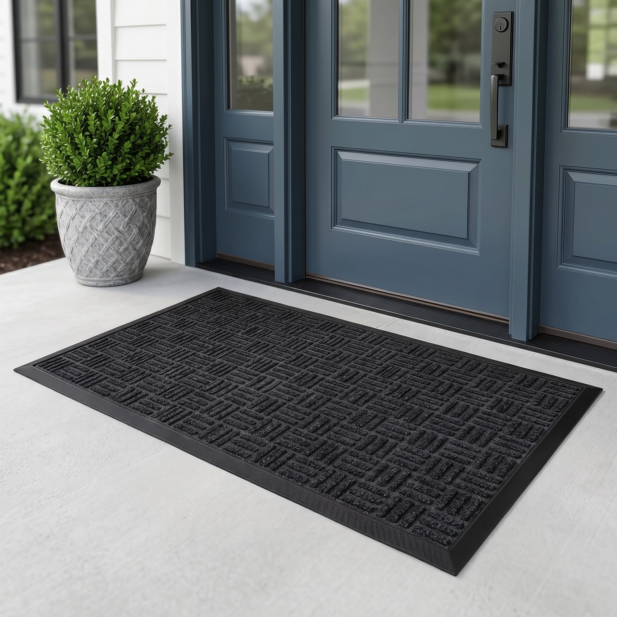 Unique Bargains Waterproof Non-Slip Geometric Scraper Mat Grey 30" x 18"