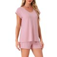 thumbnail image 1 of Conjunto de lounge de 2 piezas para mujer INSPIRE CHIC, suéter de punto, camiseta de manga corta y pantalones cortos, conjunto de pijama S rosa, 1 of 5
