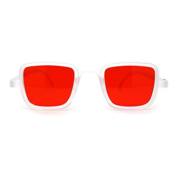 Mens Retro Rectangle Color Lens Hippie Plastic Sunglasses Clear Red