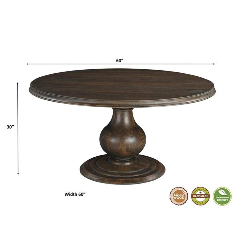 Taran Designs Lawrence 60" Round Solid Wood Pedestal Dining Table in Dark Brown