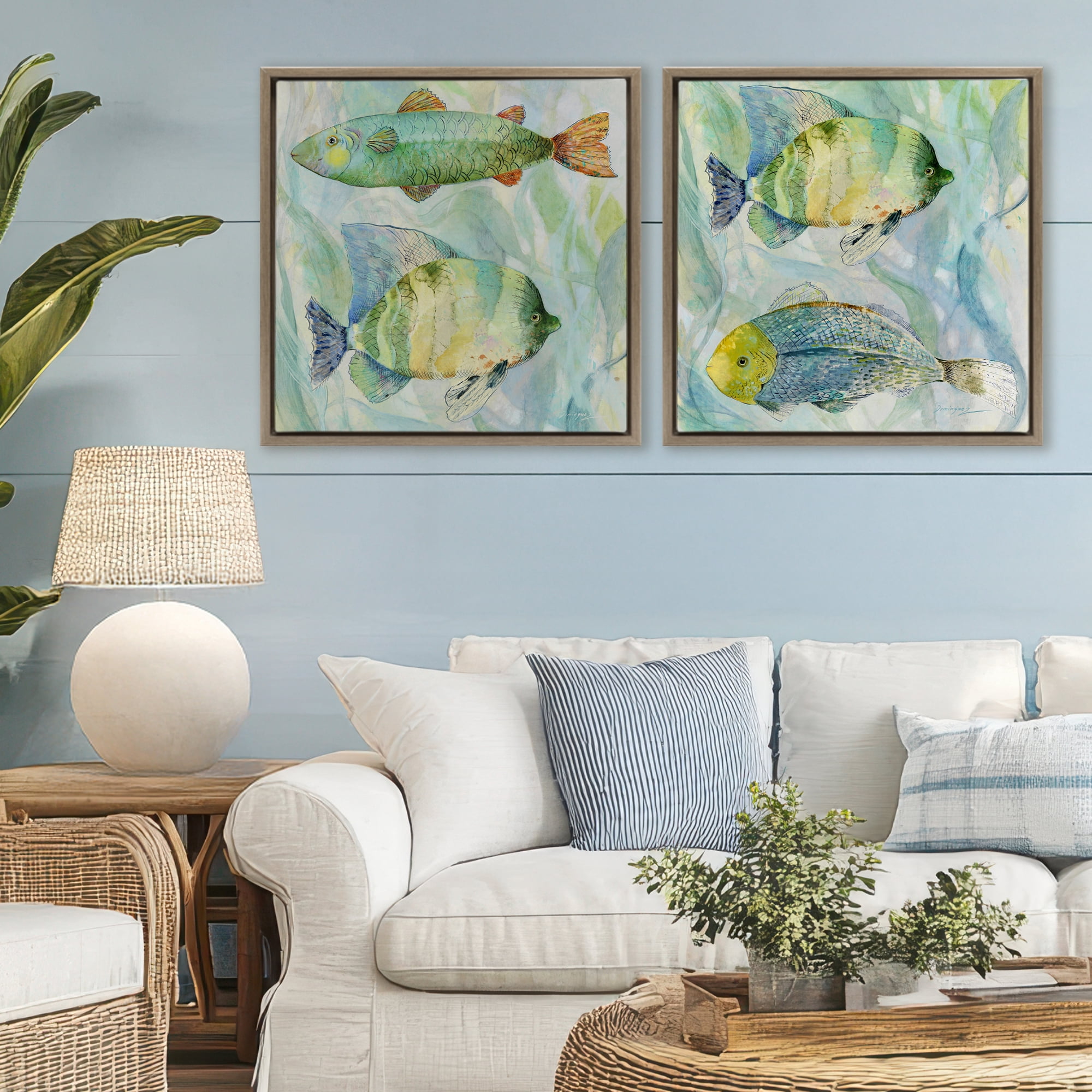 Stupell Industries Sweet Fish Aquatics 2 Piece Brown Framed Floater Canvas Set, design by Lorenzo Collective