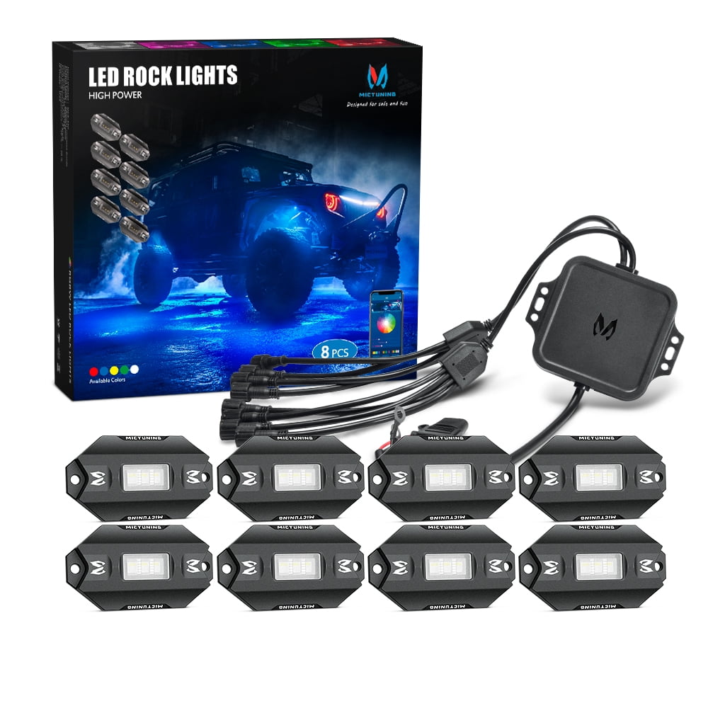 Music Mode MICTUNING 4Pcs RGB LED Rock Lights Timing Function Multicolor Underglow Neon LED Light Kit with Bluetooth Controller