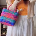 thumbnail image 5 of Bolso de mano de gran capacidad para mujer, nuevo bolso de mujer tejido a mano de color 2024, bolso de playa a cuadros de color a la moda, bolso de hombro, 5 of 5
