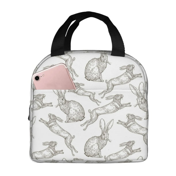 Easygdp Hand Drawn Rabbit Bolsa Térmica Premium - Tela Oxford Impermeable, Gran Capacidad, Bolsillo Frontal, Unisex para Trabajo, Escuela, Actividades al Aire Libre y Picnics