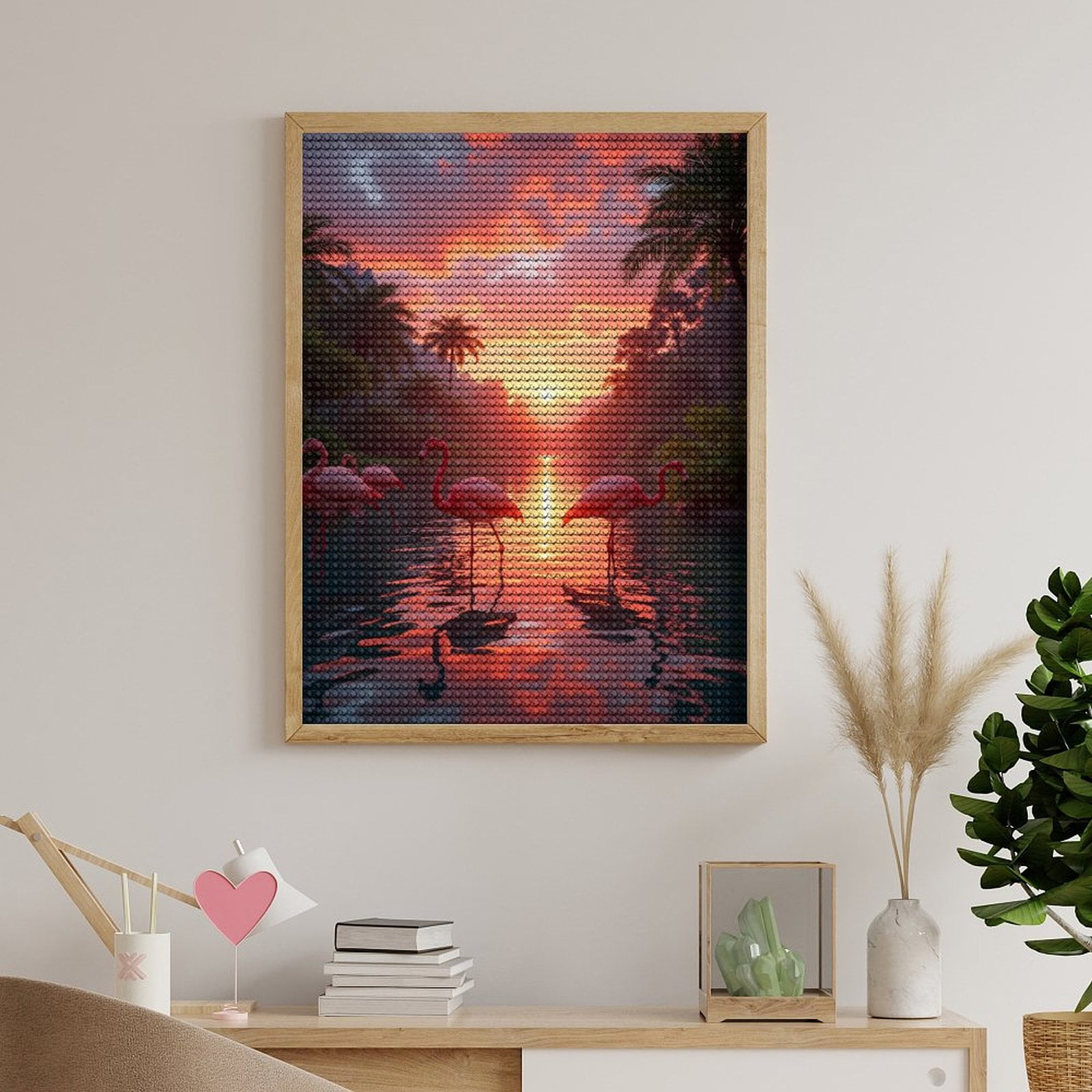 Diamond Art Kits for Adults, Sunset Flamingos Tropical Waterway 5D Diamond Painting Kits for Adults Beginners, DIY Full Drill Diamond Painting, Gem Art and Crafts 12x16
