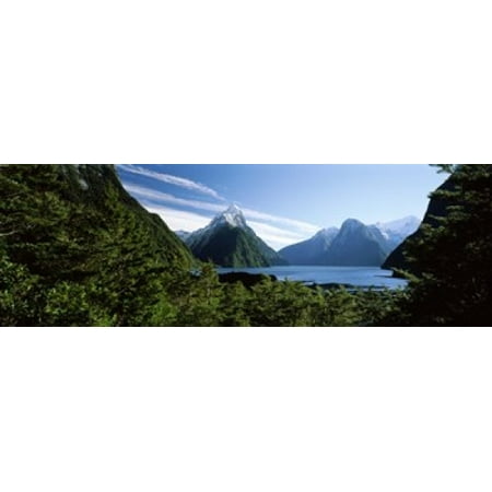 Fiordland National Park - Lake with mountains in the background Milford Sound Fiordland National Park South Island New Zealand Canvas Art - Panoramic Images (18 x 6)